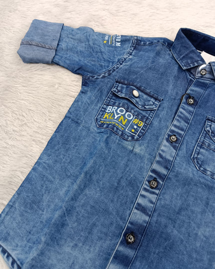 BOYS SHIRT CODE-A74 He and She Boys Denim Shirt | Full Sleeve Casual Cotton Blend Shirt for Kids | Stylish Blue Denim Look