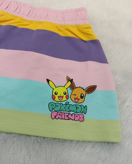GIRLS WESTERN CORD SET CODE-A88 He and She Girls Pokémon Friends Striped Co-ord Set | Kids Cotton T-Shirt & Skirt Set