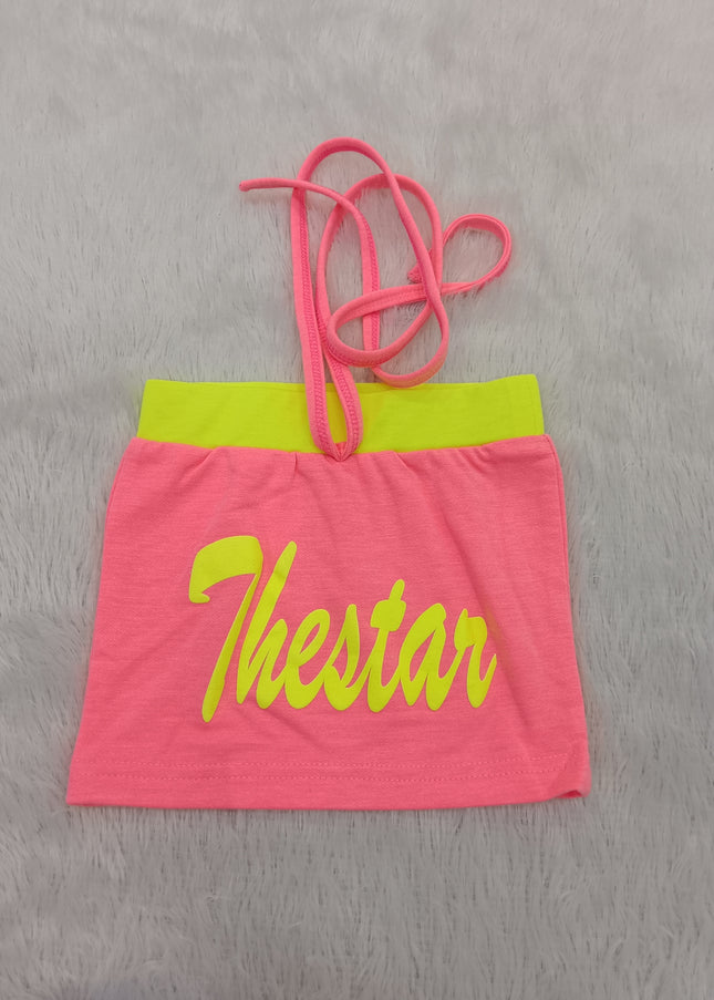 GIRLS TOPS CODE-A94 He and She Girls Neon Color Block Cut-Out Top | Stylish Casual Half Sleeve Top for Girls