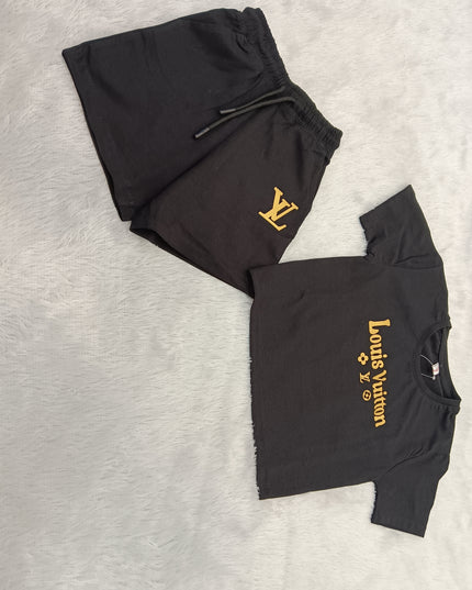 GIRLS WESTERN CORD SET CODE-A93 He and She Girls Black Co-Ord Set | Cotton Half Sleeve T-Shirt & Shorts Set for Girls
