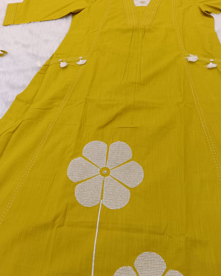 LADIES KURTI SET CODE-A98 He and She Women's Mustard Yellow Embroidered Kurti Pant Set | Stylish Ethnic Wear for Women