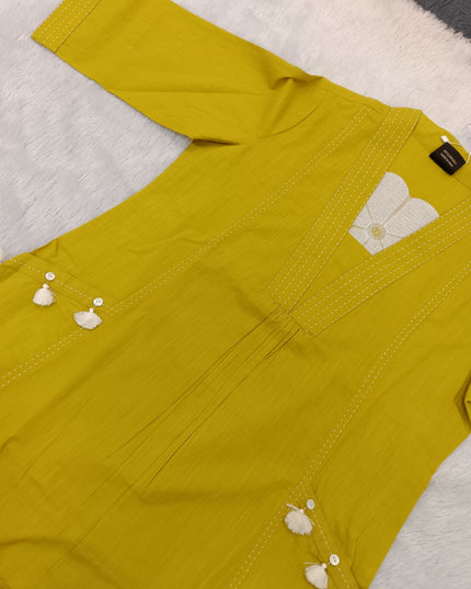 LADIES KURTI SET CODE-A98 He and She Women's Mustard Yellow Embroidered Kurti Pant Set | Stylish Ethnic Wear for Women