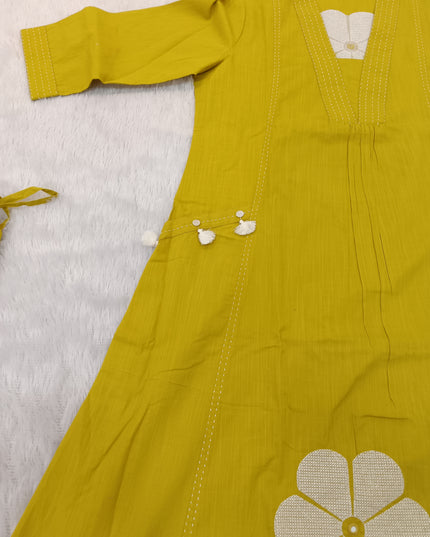 LADIES KURTI SET CODE-A98 He and She Women's Mustard Yellow Embroidered Kurti Pant Set | Stylish Ethnic Wear for Women