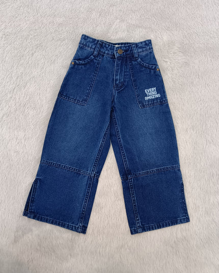 GIRLS JEANS CODE-A101 Girls Wide Leg Printed Denim Jeans | Light & Dark Denim | Stylish Casual Bottom Wear for Kids | He and She