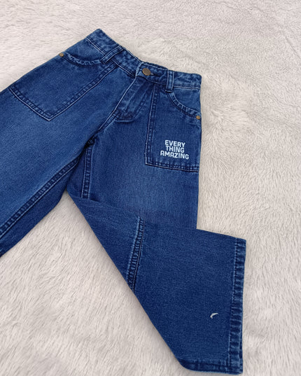 GIRLS JEANS CODE-A101 Girls Wide Leg Printed Denim Jeans | Light & Dark Denim | Stylish Casual Bottom Wear for Kids | He and She