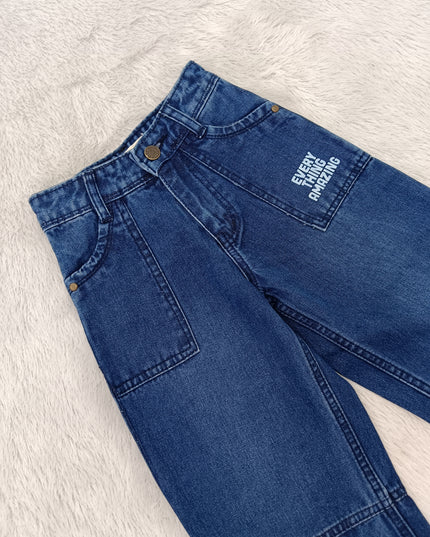 GIRLS JEANS CODE-A101 Girls Wide Leg Printed Denim Jeans | Light & Dark Denim | Stylish Casual Bottom Wear for Kids | He and She