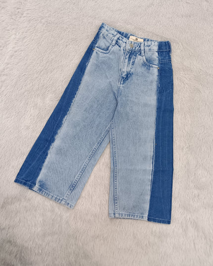 GIRLS JEANS CODE-A100 Girls Two-Tone Wide Leg Denim Jeans | Stylish Casual Kids Jeans
