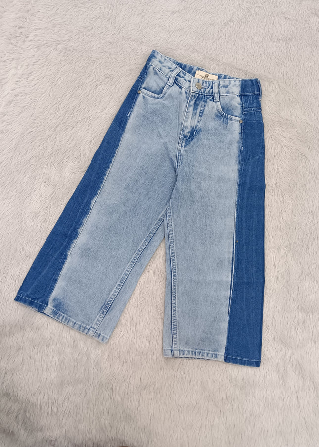 GIRLS JEANS CODE-A100 Girls Two-Tone Wide Leg Denim Jeans | Stylish Casual Kids Jeans