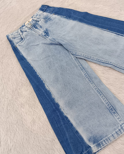 GIRLS JEANS CODE-A100 Girls Two-Tone Wide Leg Denim Jeans | Stylish Casual Kids Jeans