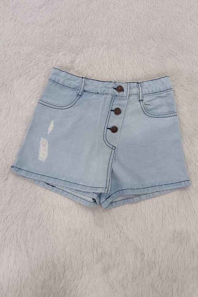 GIRLS SKORT CODE-A103 Girls Light Blue Denim Skirt Shorts | Stylish Casual Skort for Kids