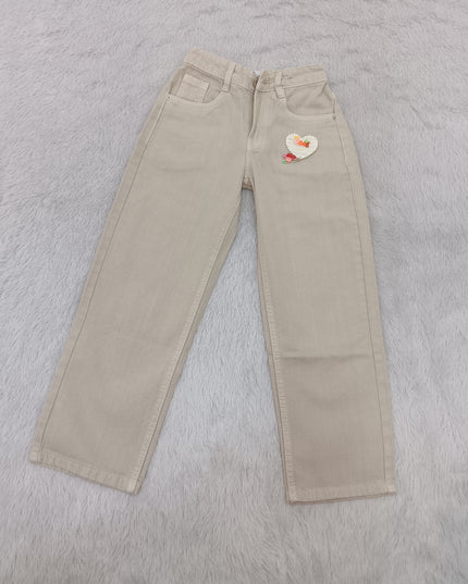 GIRLS JEANS CODE-A99 Girls Wide Leg Denim Jeans with Heart Patch | Kids Casual Fashion Pants | He and She