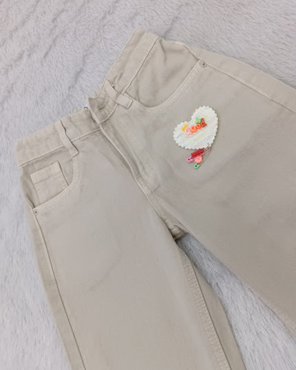 GIRLS JEANS CODE-A99 Girls Wide Leg Denim Jeans with Heart Patch | Kids Casual Fashion Pants | He and She
