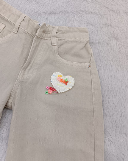 GIRLS JEANS CODE-A99 Girls Wide Leg Denim Jeans with Heart Patch | Kids Casual Fashion Pants | He and She