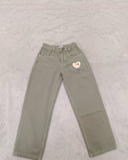 GIRLS JEANS CODE-A99 Girls Wide Leg Denim Jeans with Heart Patch | Kids Casual Fashion Pants | He and She