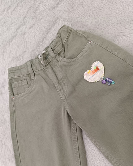 GIRLS JEANS CODE-A99 Girls Wide Leg Denim Jeans with Heart Patch | Kids Casual Fashion Pants | He and She
