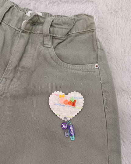 GIRLS JEANS CODE-A99 Girls Wide Leg Denim Jeans with Heart Patch | Kids Casual Fashion Pants | He and She