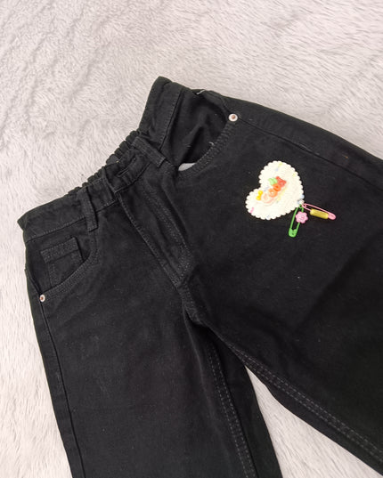GIRLS JEANS CODE-A99 Girls Wide Leg Denim Jeans with Heart Patch | Kids Casual Fashion Pants | He and She