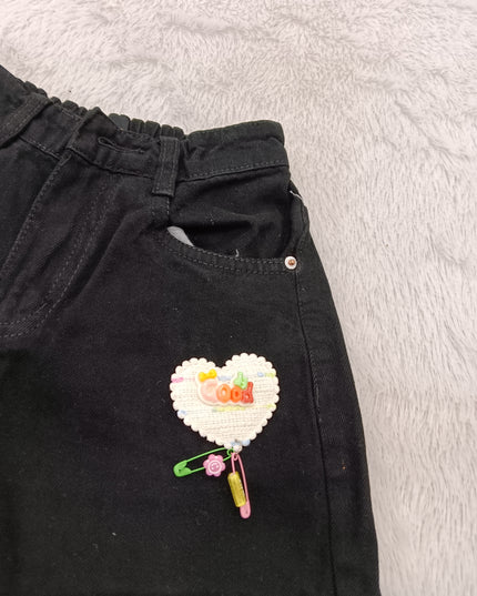GIRLS JEANS CODE-A99 Girls Wide Leg Denim Jeans with Heart Patch | Kids Casual Fashion Pants | He and She