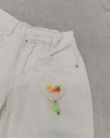 GIRLS JEANS CODE-A99 Girls Wide Leg Denim Jeans with Heart Patch | Kids Casual Fashion Pants | He and She