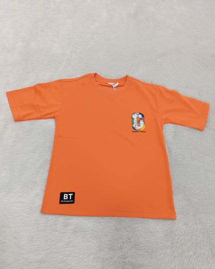 BOYS TSHIRT CODE-A128 Boys Orange Graphic Cotton T-Shirt | Half Sleeve Casual Kids Wear