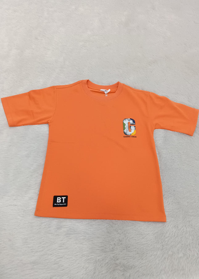 BOYS TSHIRT CODE-A128 Boys Orange Graphic Cotton T-Shirt | Half Sleeve Casual Kids Wear
