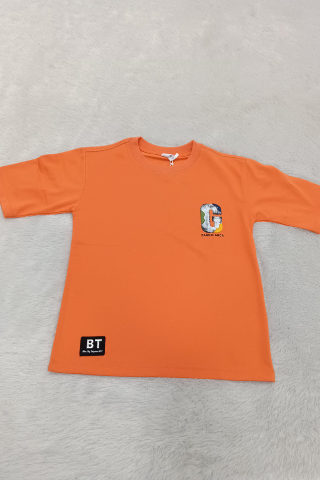BOYS TSHIRT CODE-A128 Boys Orange Graphic Cotton T-Shirt | Half Sleeve Casual Kids Wear