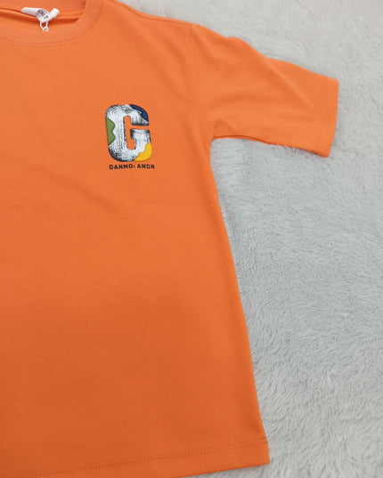 BOYS TSHIRT CODE-A128 Boys Orange Graphic Cotton T-Shirt | Half Sleeve Casual Kids Wear