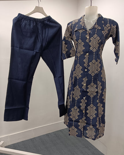 LADIES KURTI SET CODE-A131 Women's Navy Blue Printed Cotton Blend Kurta Pant Set | Elegant Ethnic Wear for Daily & Festive Use