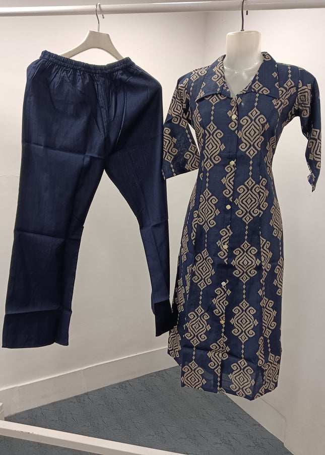 LADIES KURTI SET CODE-A131 Women's Navy Blue Printed Cotton Blend Kurta Pant Set | Elegant Ethnic Wear for Daily & Festive Use