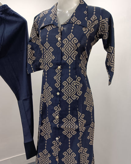 LADIES KURTI SET CODE-A131 Women's Navy Blue Printed Cotton Blend Kurta Pant Set | Elegant Ethnic Wear for Daily & Festive Use