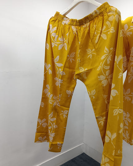LADIES SET CODE-A130 Women's Mustard Yellow Floral Printed Kurti Pant Set | Soft Rayon Co-Ord Set