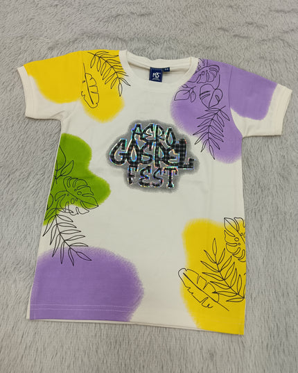 BOYS TSHIRT CODE-A146Boys White Printed Cotton Half Sleeve T-Shirt | Premium Casual Summer Wear | He And She Kidswear