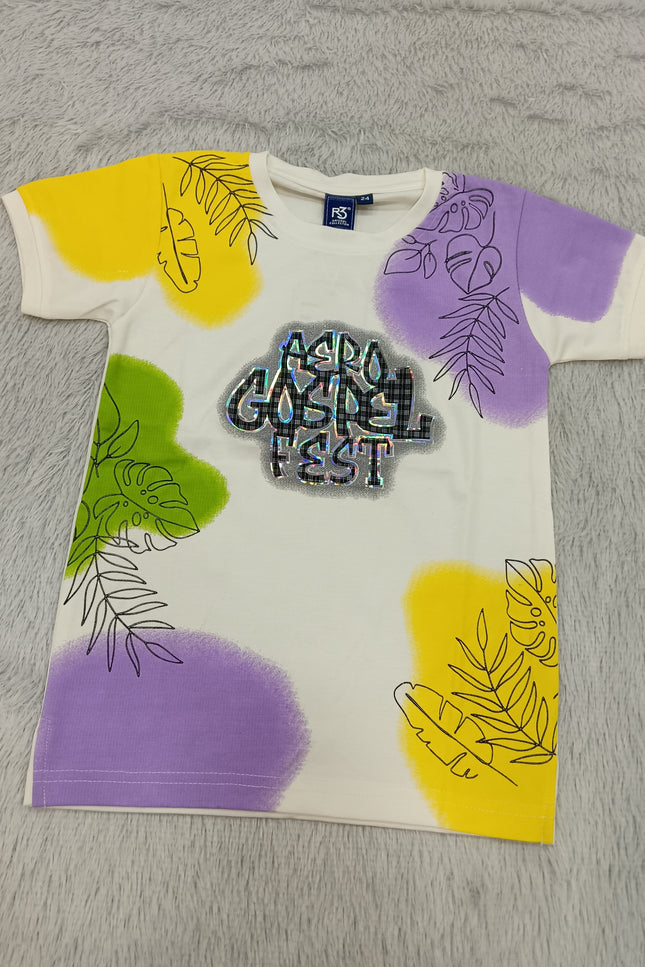 BOYS TSHIRT CODE-A146Boys White Printed Cotton Half Sleeve T-Shirt | Premium Casual Summer Wear | He And She Kidswear
