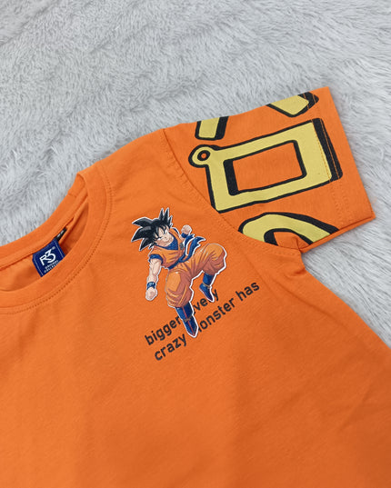 BOYS TSHIRT CODE-A147He and She Boys Orange Anime Inspired Graphic Printed Cotton T-Shirt | Casual Half Sleeve Round Neck Kids Tee