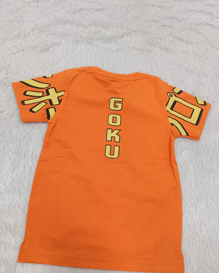 BOYS TSHIRT CODE-A147He and She Boys Orange Anime Inspired Graphic Printed Cotton T-Shirt | Casual Half Sleeve Round Neck Kids Tee
