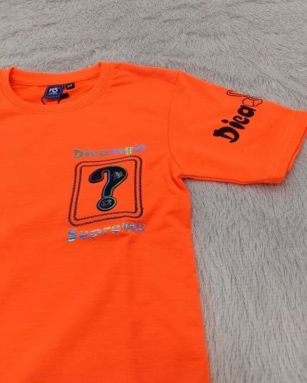 BOYS TSHIRT CODE-A151He and She Boys Neon Orange Graphic Printed Cotton T-Shirt | Casual Half Sleeve Round Neck Kids Tee