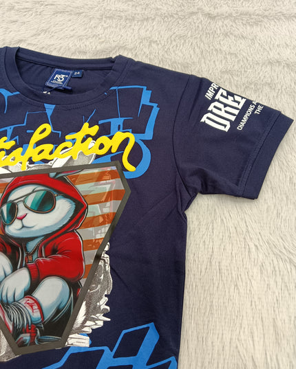 BOYS TSHIRT CODE-A153He and She Boys Navy Blue Graphic Printed Cotton T-Shirt | Casual Half Sleeve Round Neck Kids Tee