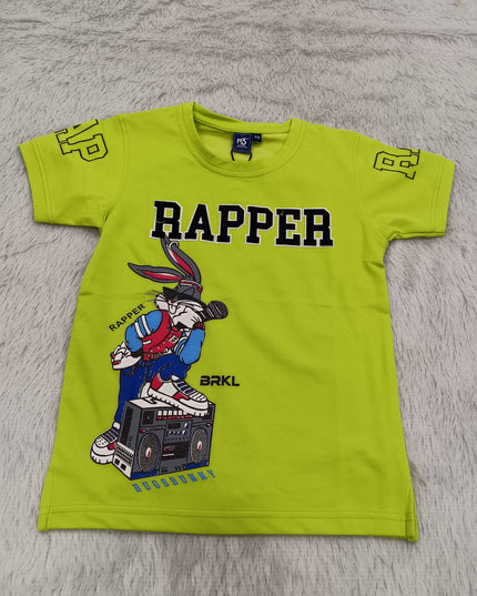 BOYS TSHIRT CODE-A145 He And She Boys Lime Green Graphic Printed Cotton T-Shirt | Half Sleeve Round Neck Casual Kids Wear