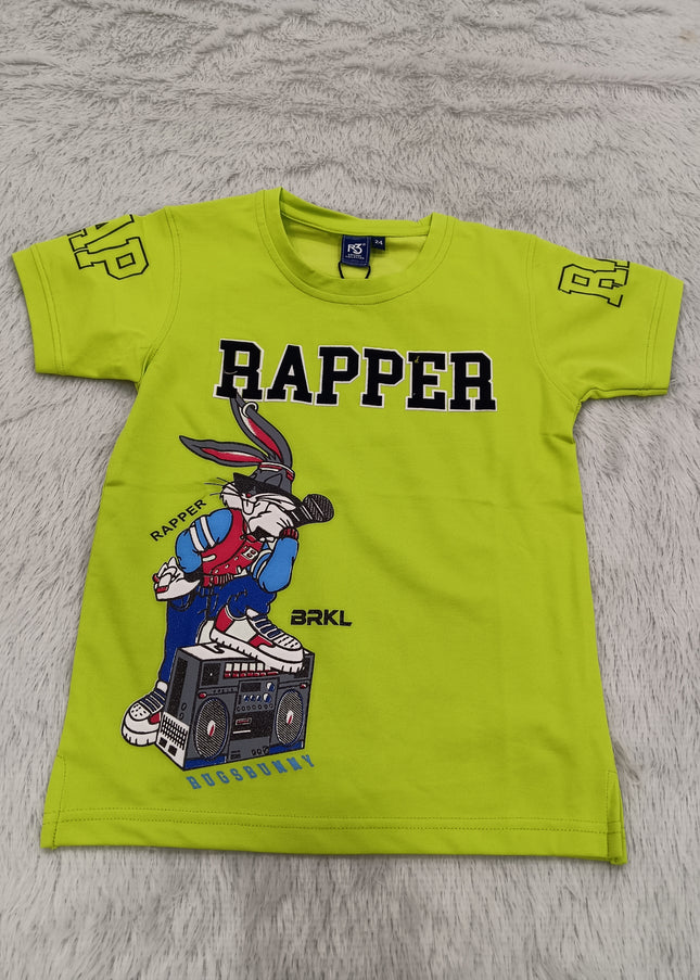 BOYS TSHIRT CODE-A145 He And She Boys Lime Green Graphic Printed Cotton T-Shirt | Half Sleeve Round Neck Casual Kids Wear