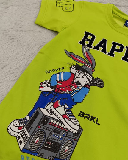 BOYS TSHIRT CODE-A145 He And She Boys Lime Green Graphic Printed Cotton T-Shirt | Half Sleeve Round Neck Casual Kids Wear