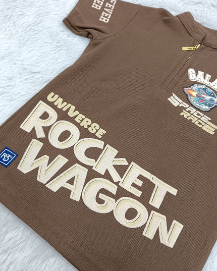 BOYS TSHIRT CODE-A152He and She Boys Brown Graphic Half Zip T-Shirt | Premium Cotton Blend Casual Kids Tee