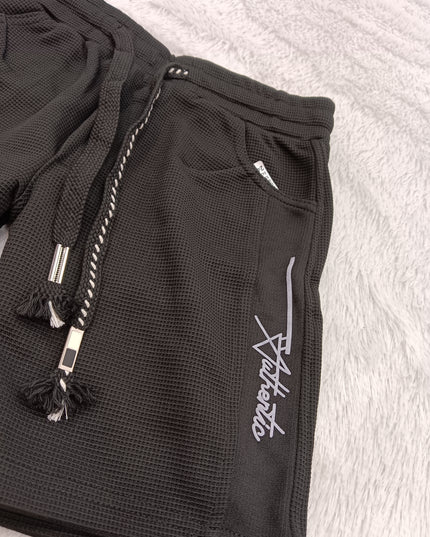 BOYS SHORT  CODE-A139 Boys Textured Cargo Shorts with Drawstring – Black & Grey