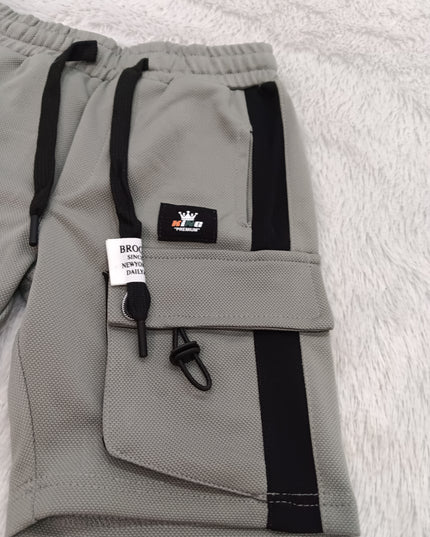 BOYS SHORT CODE-A138 Boys Premium Cargo Shorts with Utility Pockets – Grey & Pista