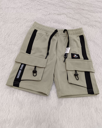 BOYS SHORT CODE-A138 Boys Premium Cargo Shorts with Utility Pockets – Grey & Pista