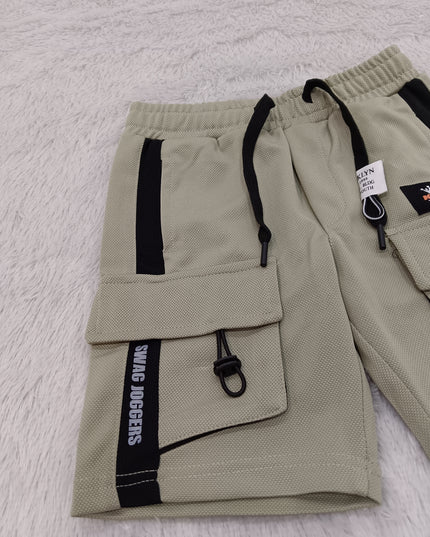 BOYS SHORT CODE-A138 Boys Premium Cargo Shorts with Utility Pockets – Grey & Pista