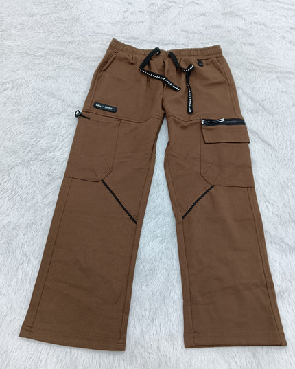 BOYS PANT CODE-A136 Boys Brown Cargo Pants with Utility Pockets | Stylish Kids Casual Wear – He and She