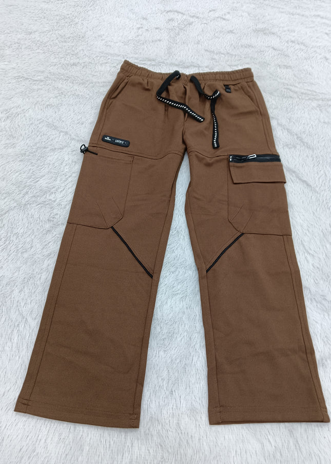 BOYS PANT CODE-A136 Boys Brown Cargo Pants with Utility Pockets | Stylish Kids Casual Wear – He and She