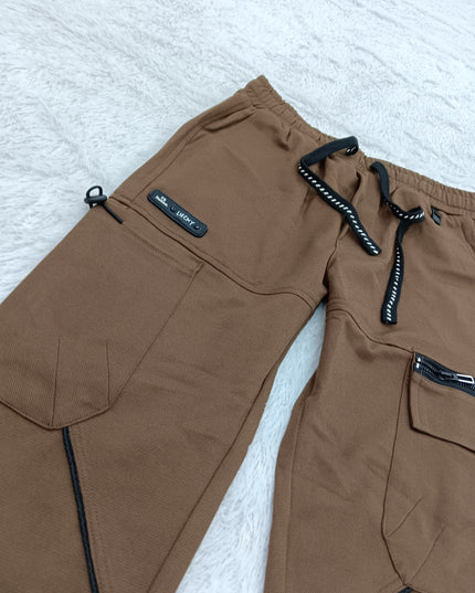 BOYS PANT CODE-A136 Boys Brown Cargo Pants with Utility Pockets | Stylish Kids Casual Wear – He and She