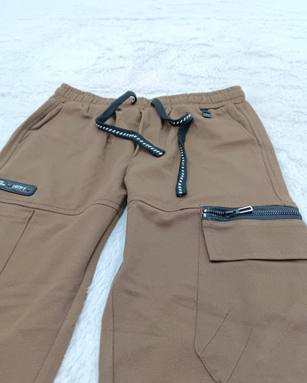 BOYS PANT CODE-A136 Boys Brown Cargo Pants with Utility Pockets | Stylish Kids Casual Wear – He and She