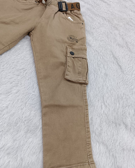 BOYS JEANS CODE-A140 Boys Beige Cargo Jeans with Utility Pockets & Belt – Stylish Casual Wear